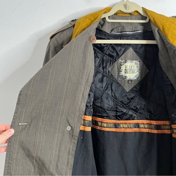 Vintage Fleet Street Glen Plaid Cotton Trench Coat Belted Double Breast Size 14 - Picture 6 of 12